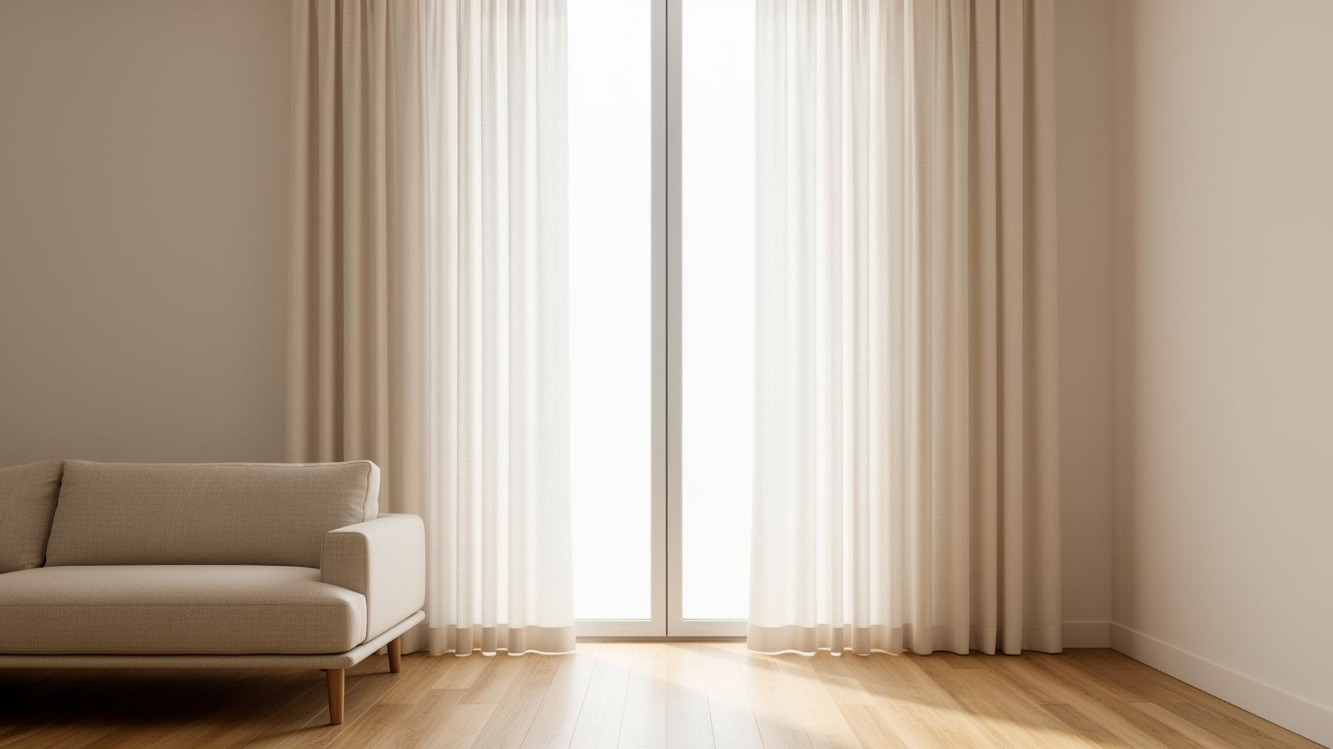 Living moderno con cortinas para previsualizar color